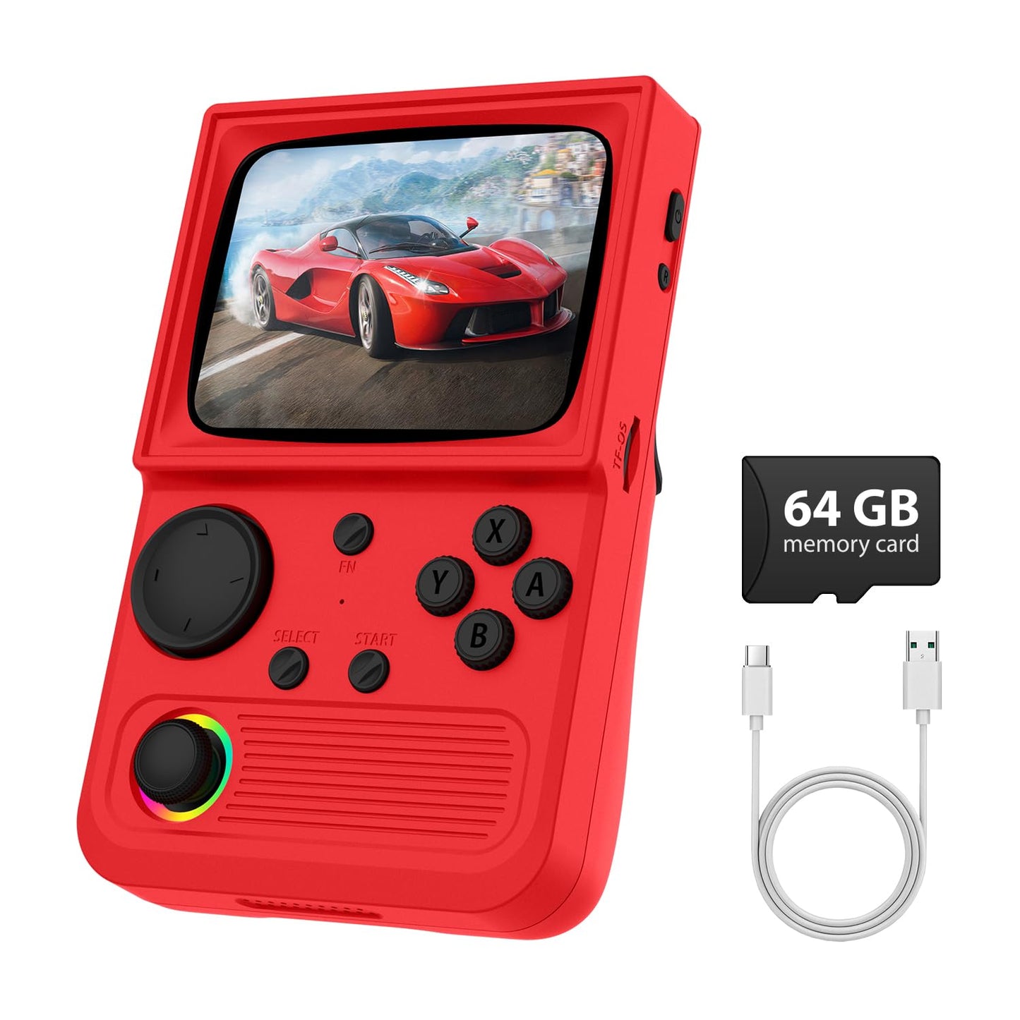 3.5" Retro Handheld Game Console, CRT-Inspired IPS Screen, 18,000+ Games, WiFi, OTG, 3500mAh Battery, Red, 64GB | Turbo Console Gaming Console