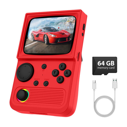 3.5" Retro Handheld Game Console, CRT-Inspired IPS Screen, 18,000+ Games, WiFi, OTG, 3500mAh Battery, Red, 64GB | Turbo Console Gaming Console