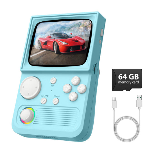 3.5" Retro Handheld Game Console, CRT-Inspired IPS Screen, 18,000+ Games, WiFi, OTG, 3500mAh Battery, Blue, 64GB | Turbo Console Gaming Console
