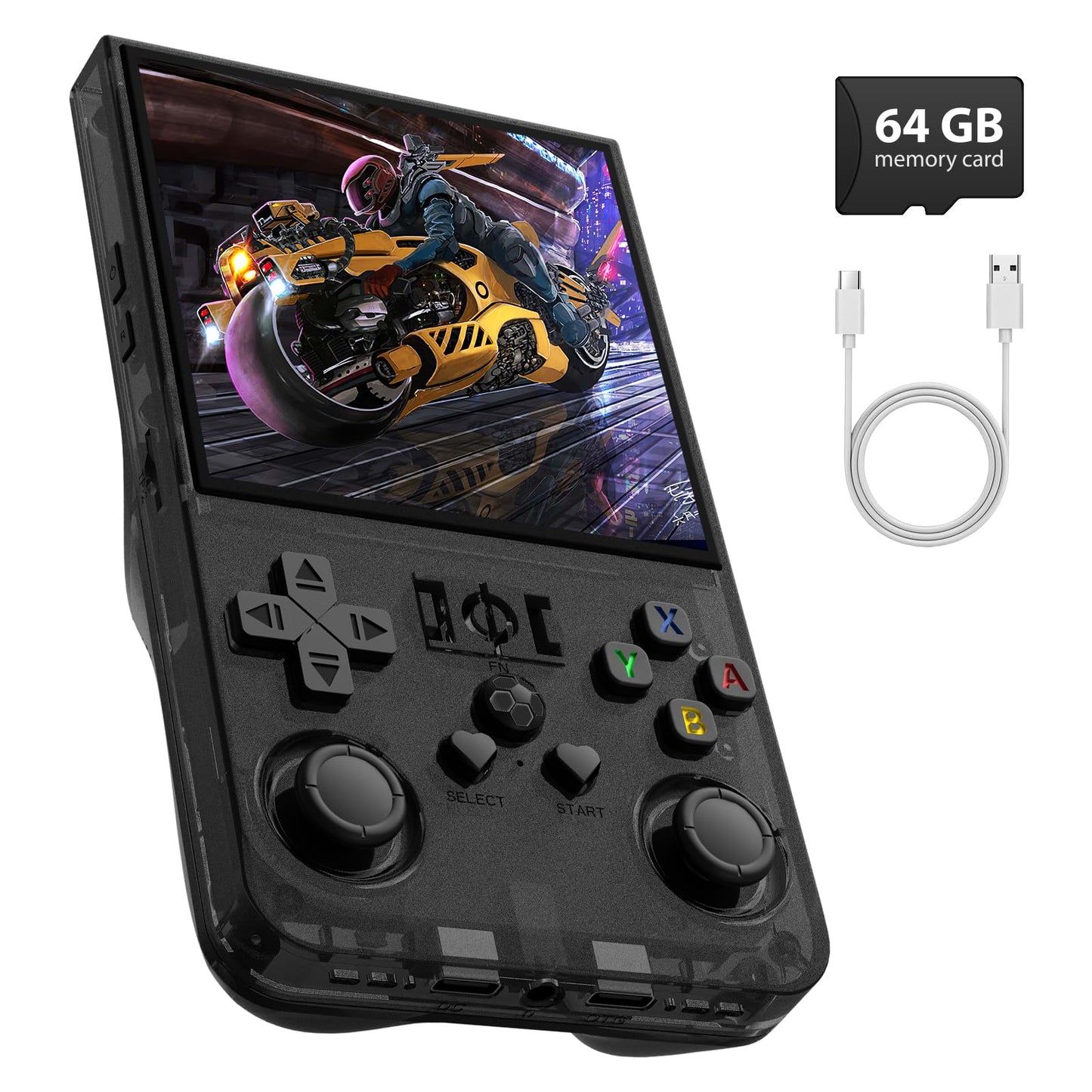 R36MAX Handheld Retro Gaming Console, 4.0-Inch Screen with 64GB Classic Games, Supports 30+ Simulators, Black | Turbo Console Gaming Console