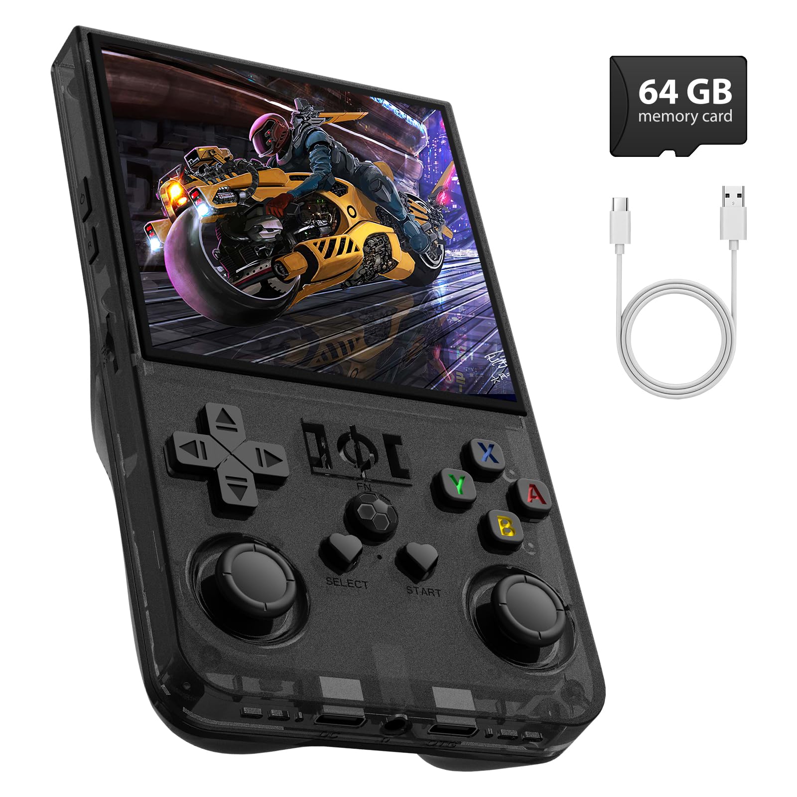 R36MAX Handheld Retro Gaming Console, 4.0-Inch Screen with 64GB Classic Games, Supports 30+ Simulators, Black | Turbo Console Gaming Console