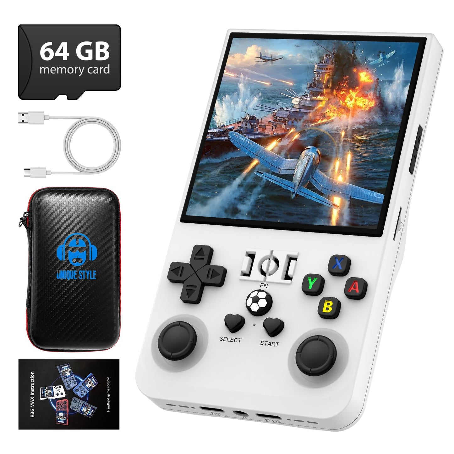 4.0" Retro Handheld Game Console, 18,000+ Games, 720x720 IPS Screen, Linux OS, 4000mAh Battery, White, 64GB | Turbo Console Gaming Console