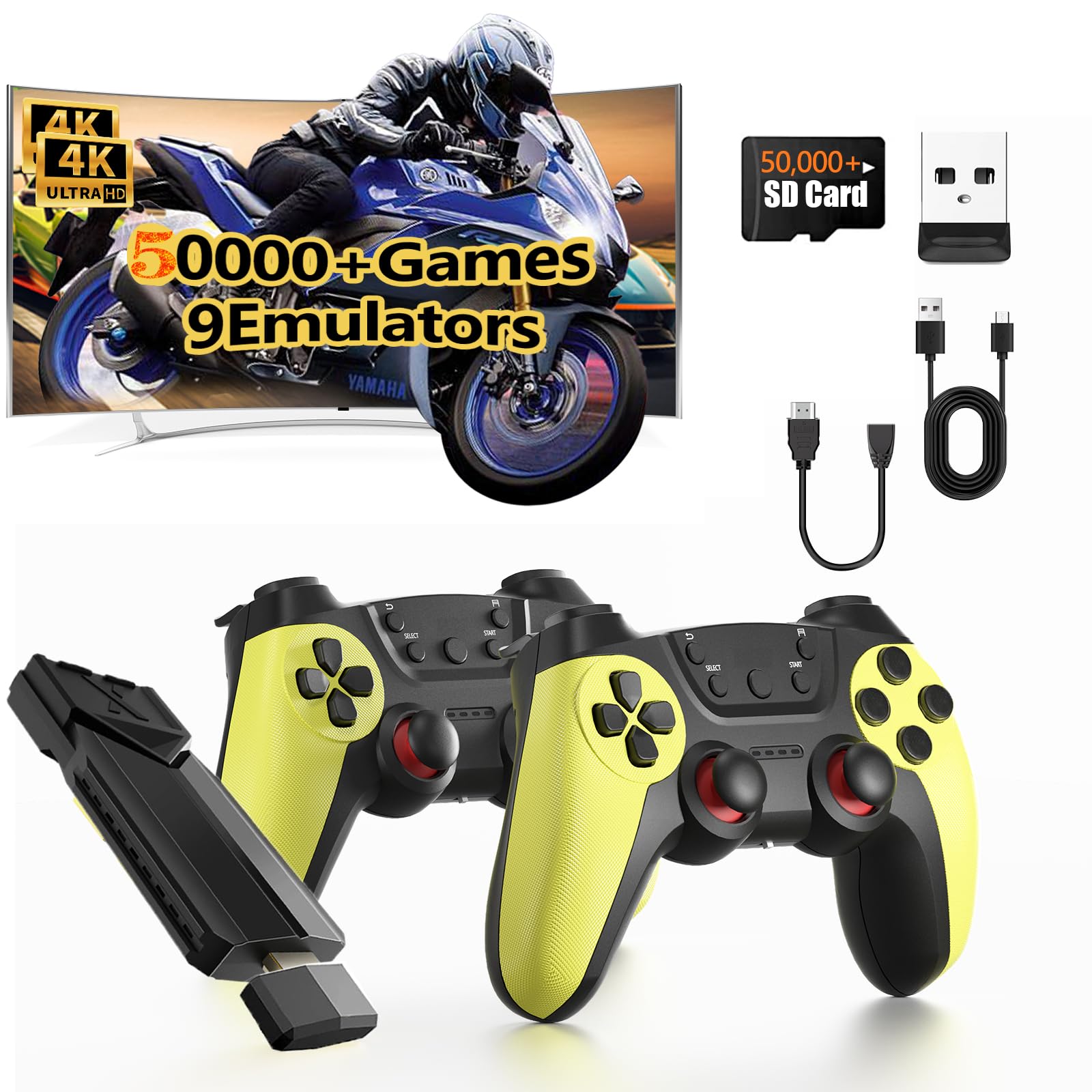 Wireless Retro Game Stick, 50,000+ Classic Games, HDMI TV Output, Plug & Play Console with Dual Controllers | Turbo Console Gaming Console