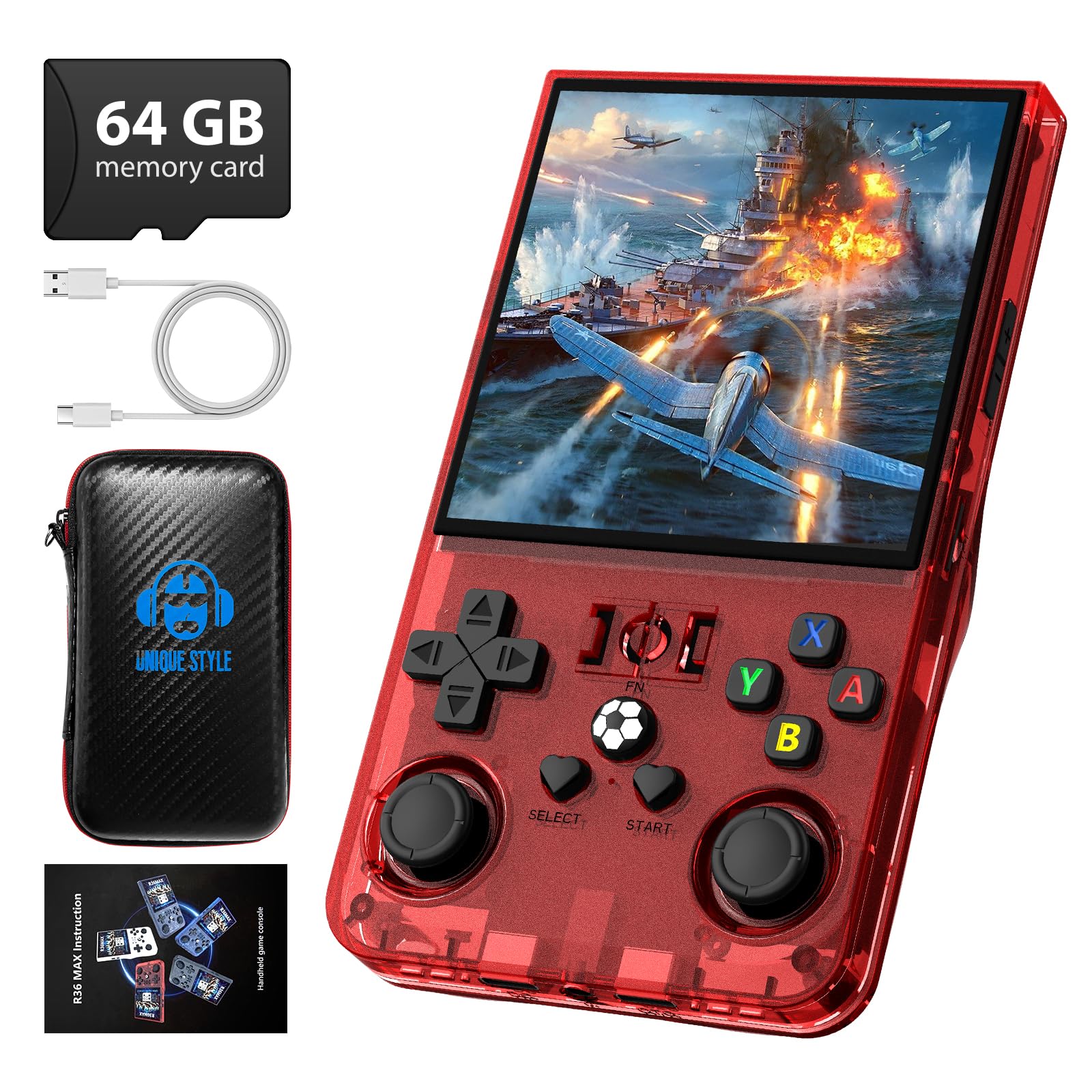 4.0" Retro Handheld Game Console, 18,000+ Games, 720x720 IPS Screen, Linux OS, 4000mAh Battery, Red, 64GB | Turbo Console Gaming Console