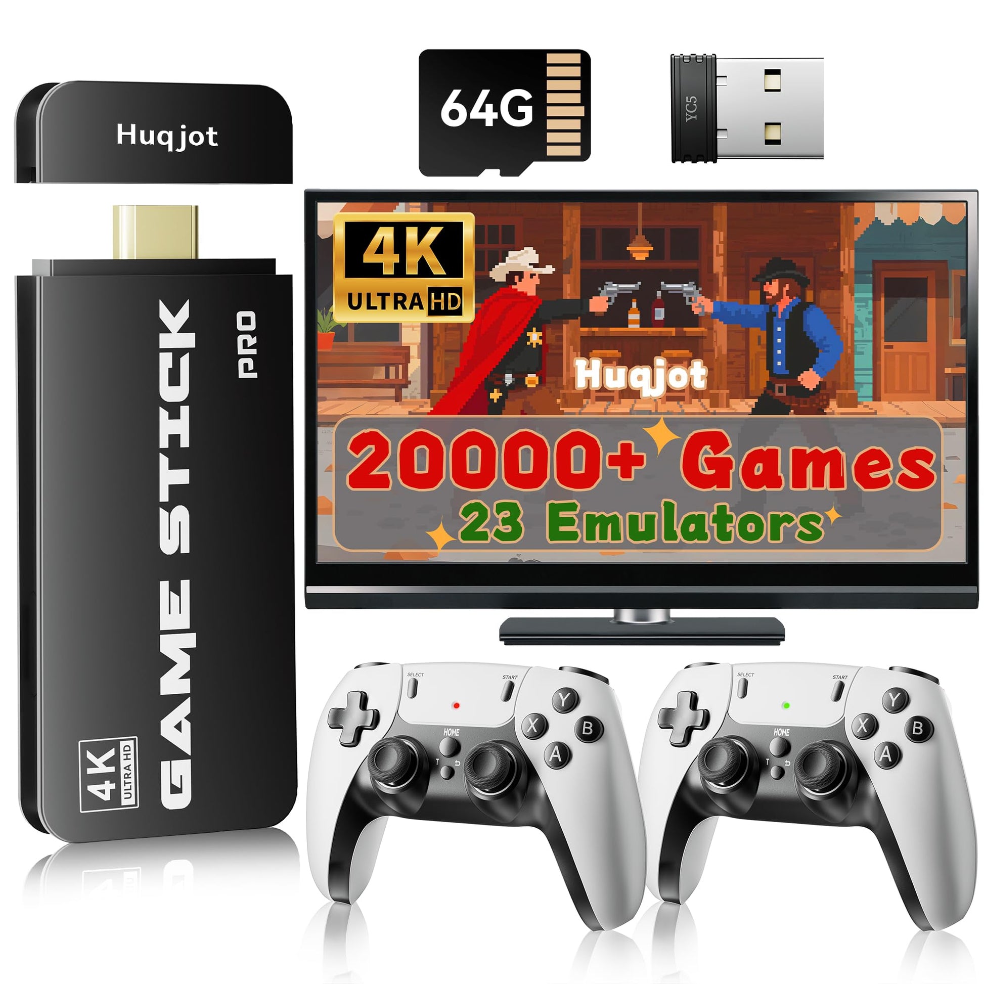 2025 Upgraded Retro Gaming Console Pro, 4K HDMI Plug-and-Play with 20,000+ Games & 23 Emulators, Dual 2.4G Wireless Controllers (64GB) | Turbo Console Gaming Console