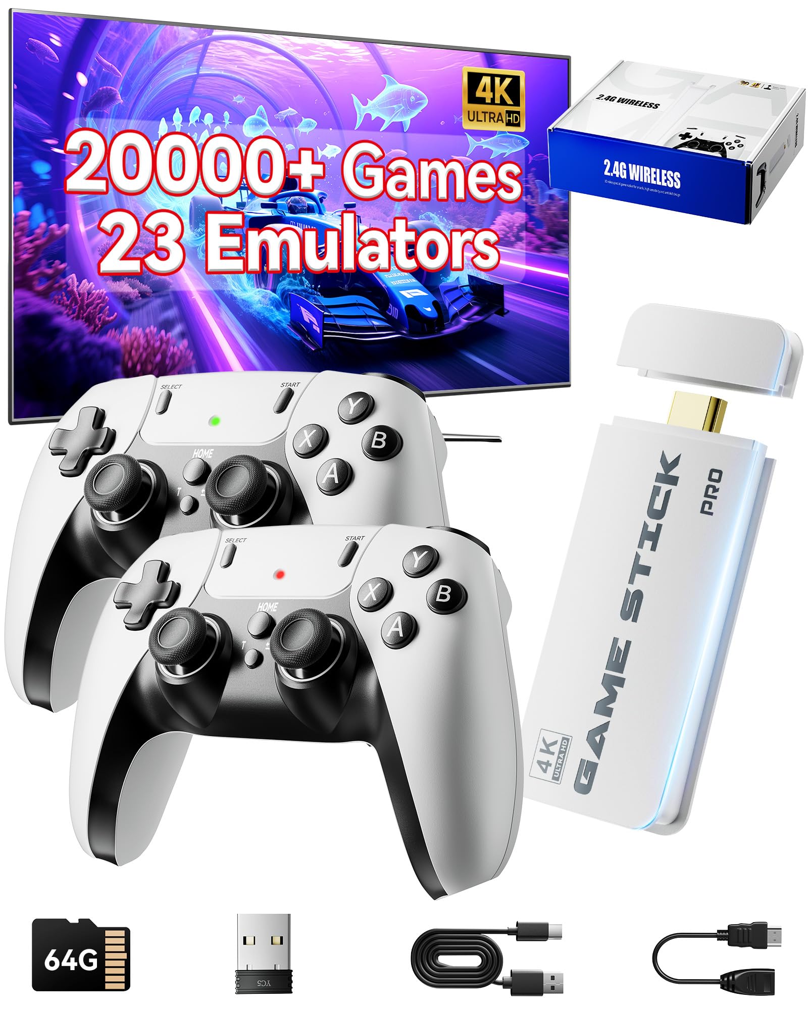 Retro Gaming Console 2026 Upgrade, 20,000+ Games with 23 Emulators, 4K HDMI Plug-and-Play Game Stick with 2 Wireless Controllers | Turbo Console Gaming Console