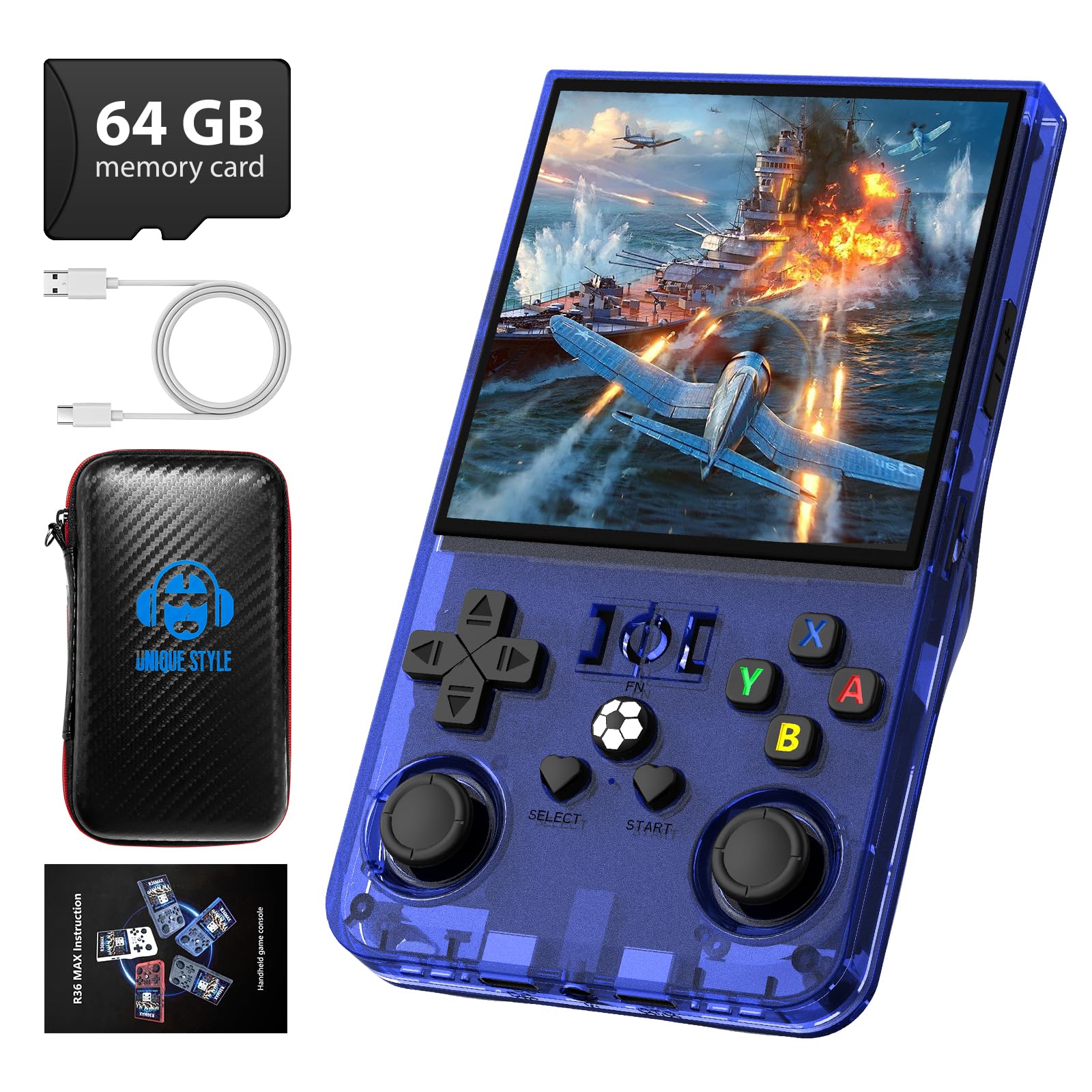 4.0" Retro Handheld Game Console, 18,000+ Games, 720x720 IPS Screen, Linux OS, 4000mAh Battery, Blue, 64GB | Turbo Console Gaming Console